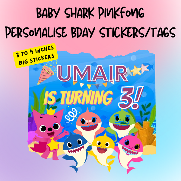 BabyShark Personalised Bday Stickers (5pcs) 