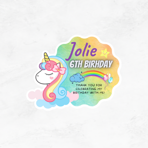 [Set of 12pcs] - Rainbow Unicorn Birthday Stickers 