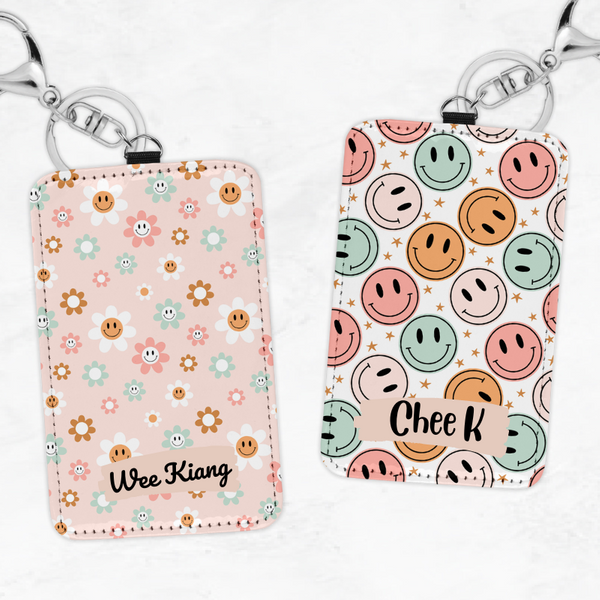 Smiley Floral - Card Case Keychain 